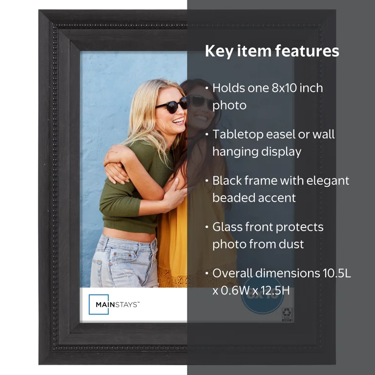 Mainstays 8x10 Beaded Black Tabletop Picture Frame, Photo Display