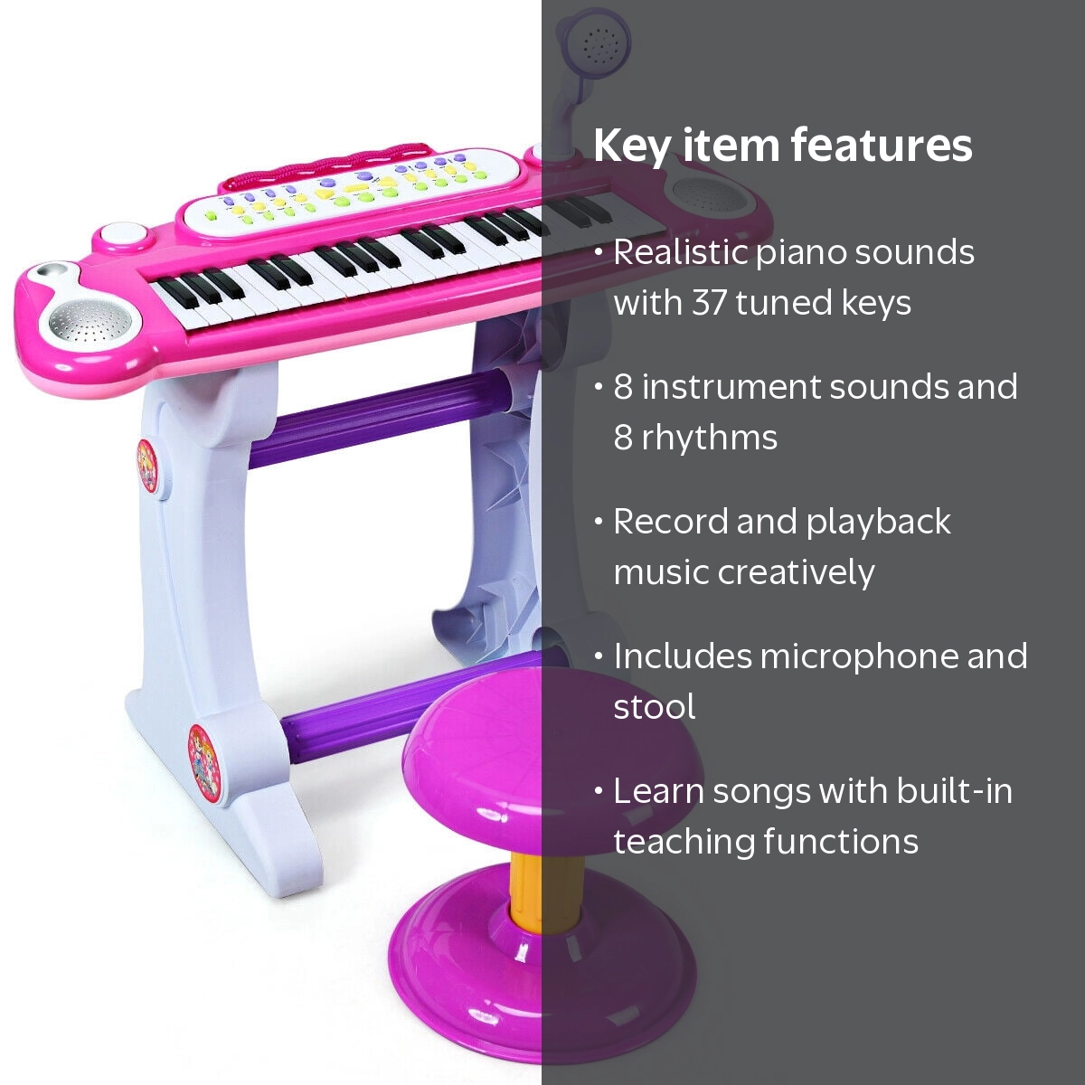 Costway, Kids Electronic Keyboard, Pink, MP3 Input with Microphone