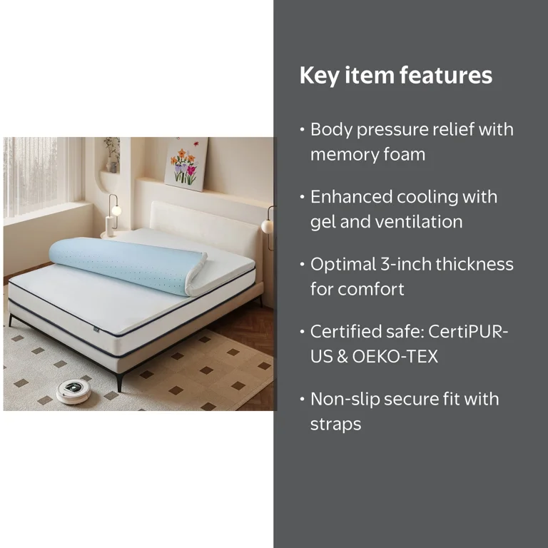 Z-HOM Full Mattress Topper 3 Inch Cooling Gel Memory Foam with Non