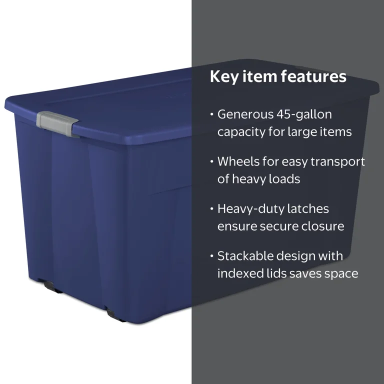 Sterilite 45 gal. Wheeled Latch Tote, Adult, Plastic, Stadium Blue