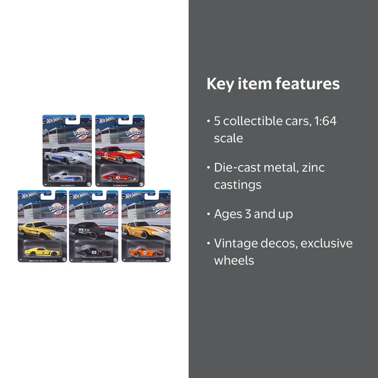 2024 Hot Wheels Vintage Racing Club Set of 5 Cars, 1:64 Diecast