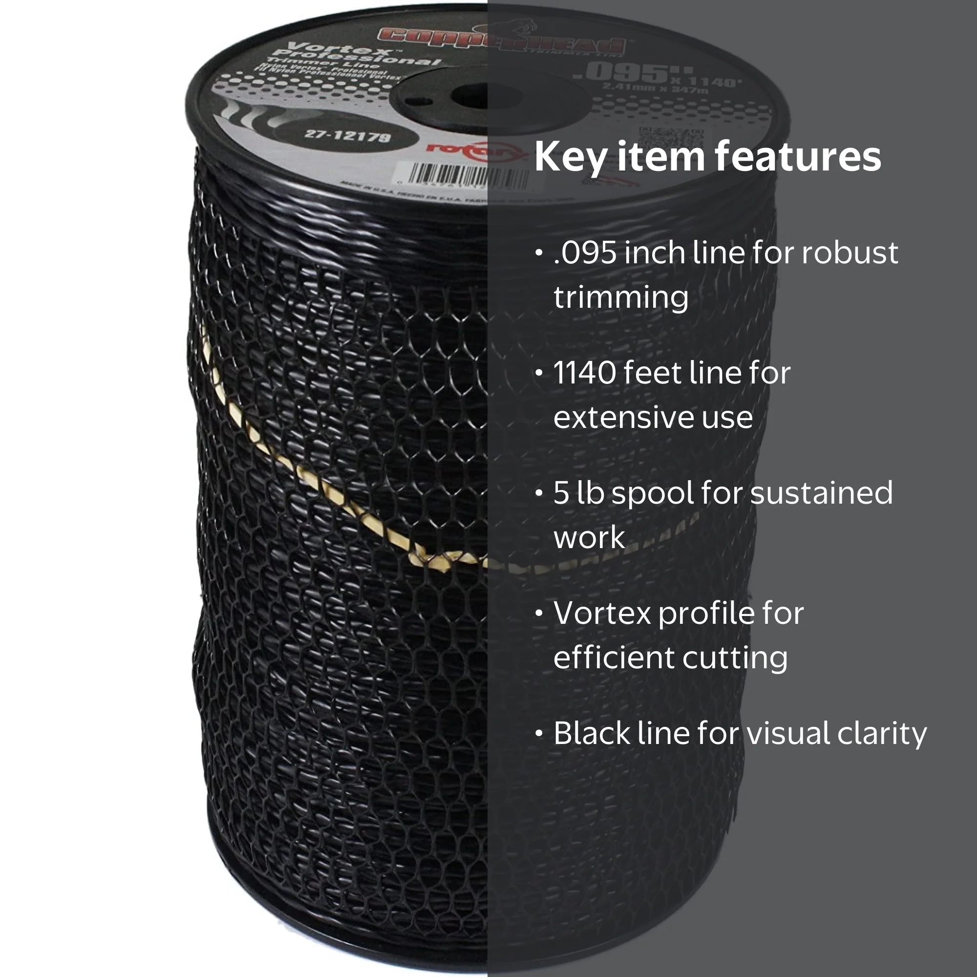 Rotary Vortex Trimmer Line .095 X 1140' Large 5lb Spool, Black