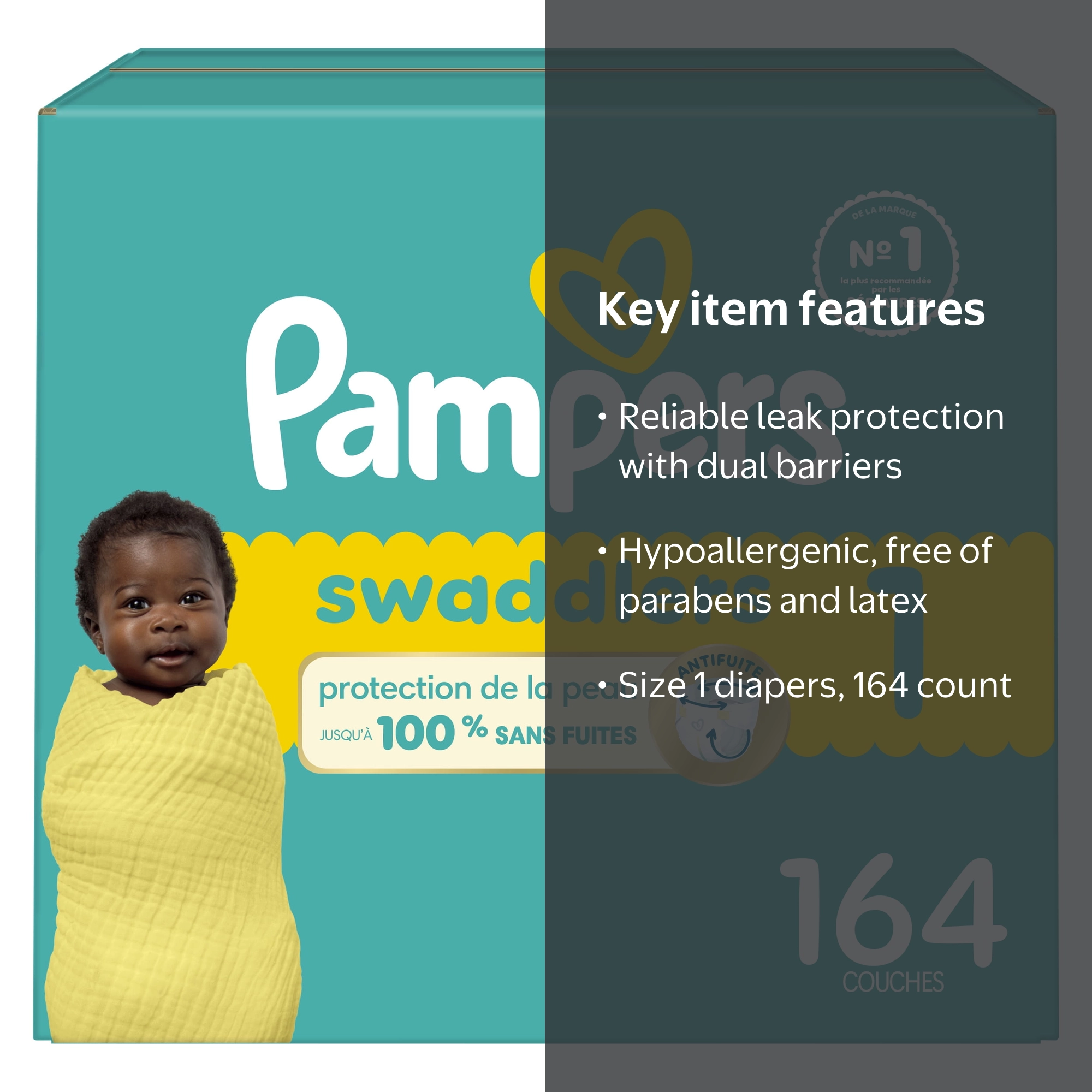 Pampers Hypoallergenic Soft Diapers, Size 1, Wetness Indicator