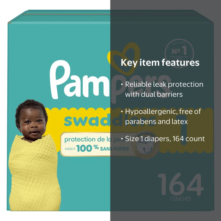 Pampers Hypoallergenic Soft Diapers, Size 1, Wetness Indicator