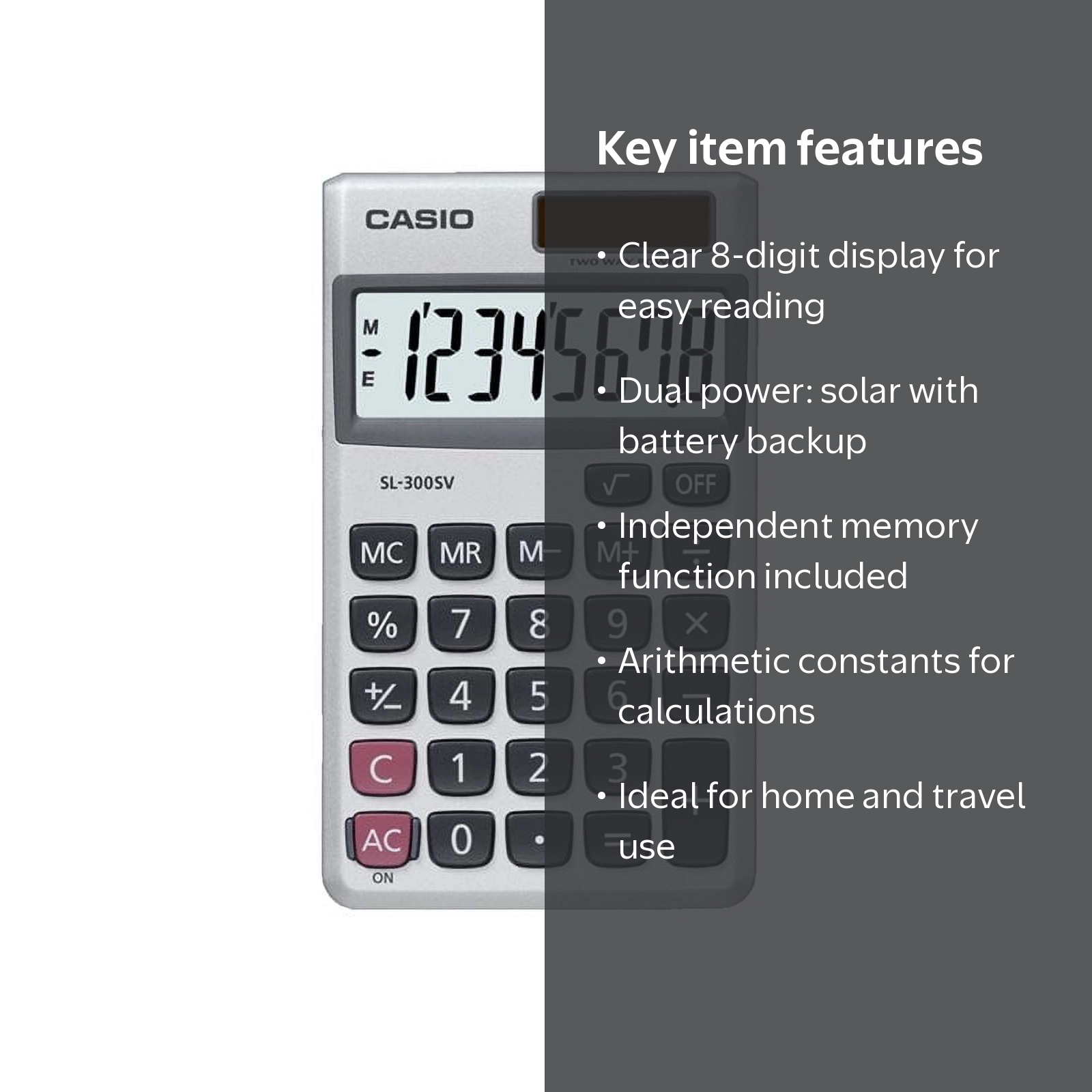 Casio Wallet Solar Calculator with 8-Digit Display and Battery