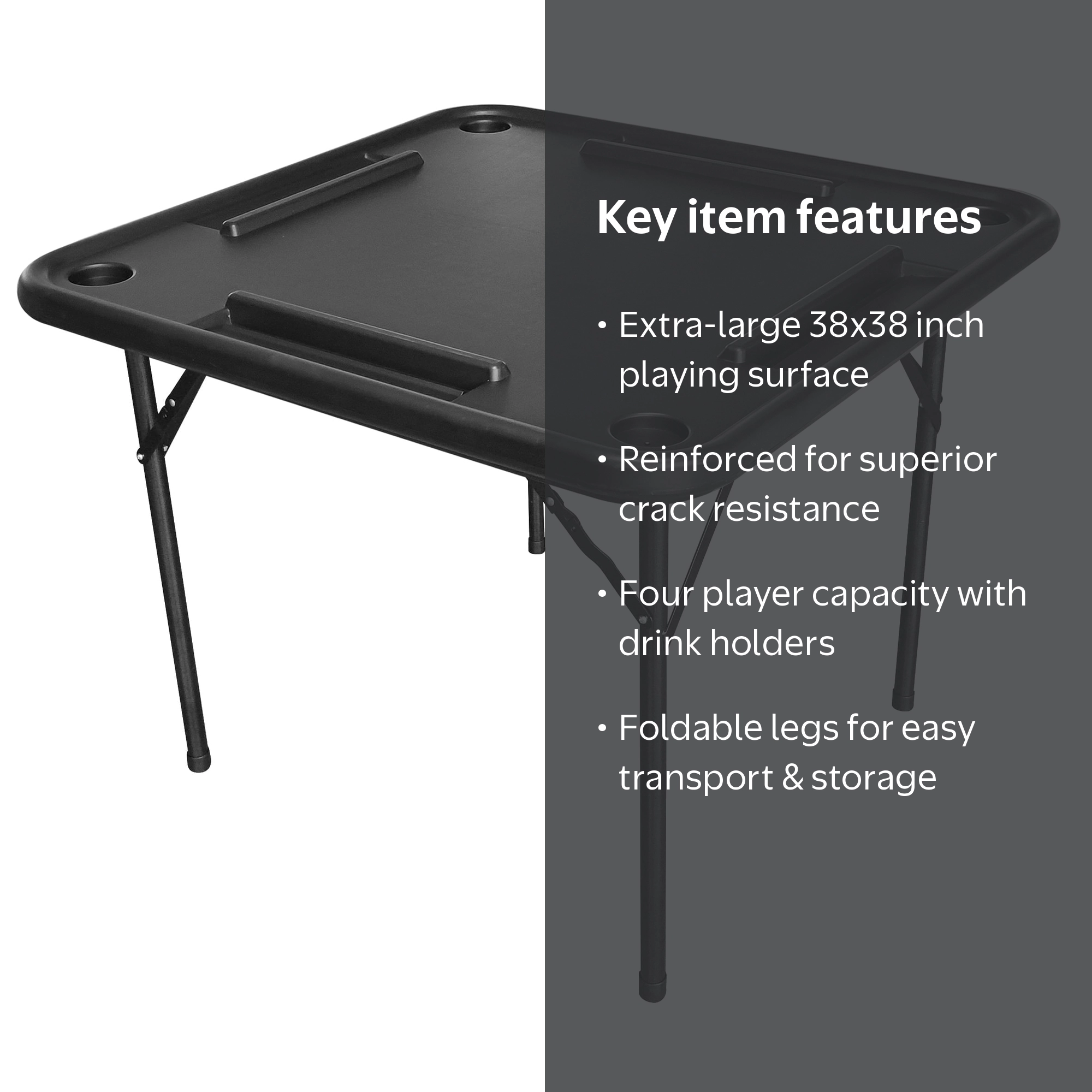 Bene Casa Foldable Domino Table with Built-In Drink Holders, 38” x