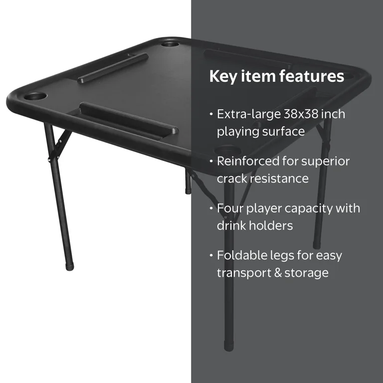 Bene Casa Foldable Domino Table with Built-In Drink Holders, 38” x