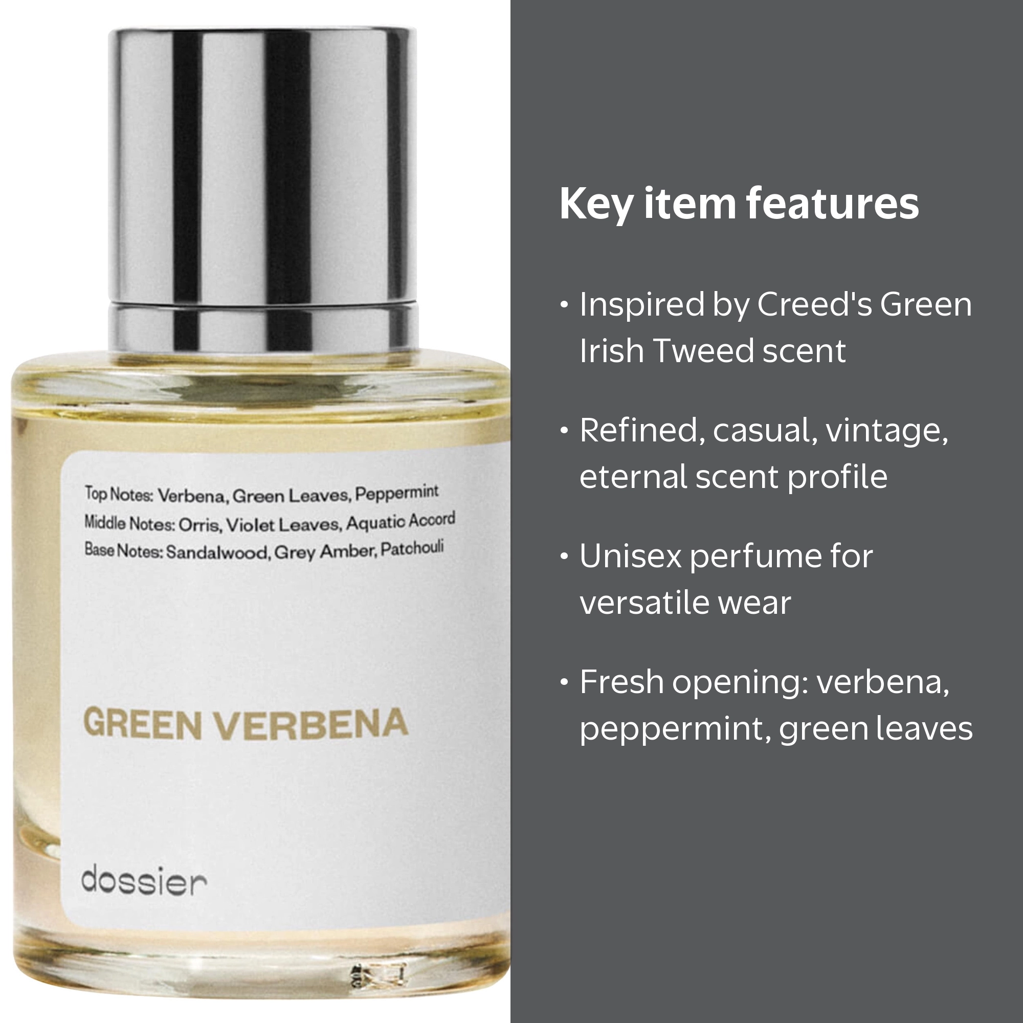 Dossier Green Verbena Unisex Eau De Parfum, Inspired by Creed's