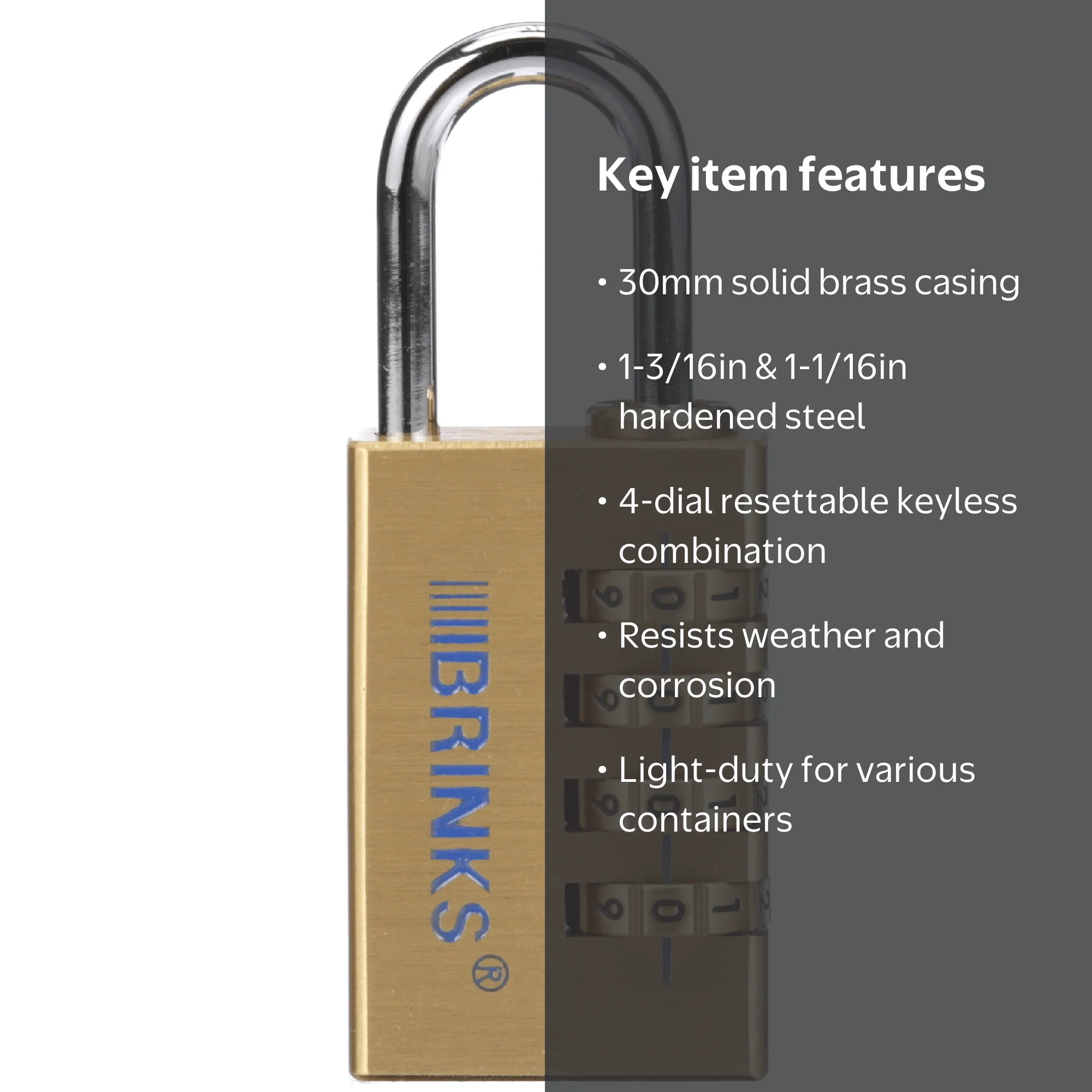 Brinks Solid Brass 30mm Resettable Combination Padlock with 1 3/16