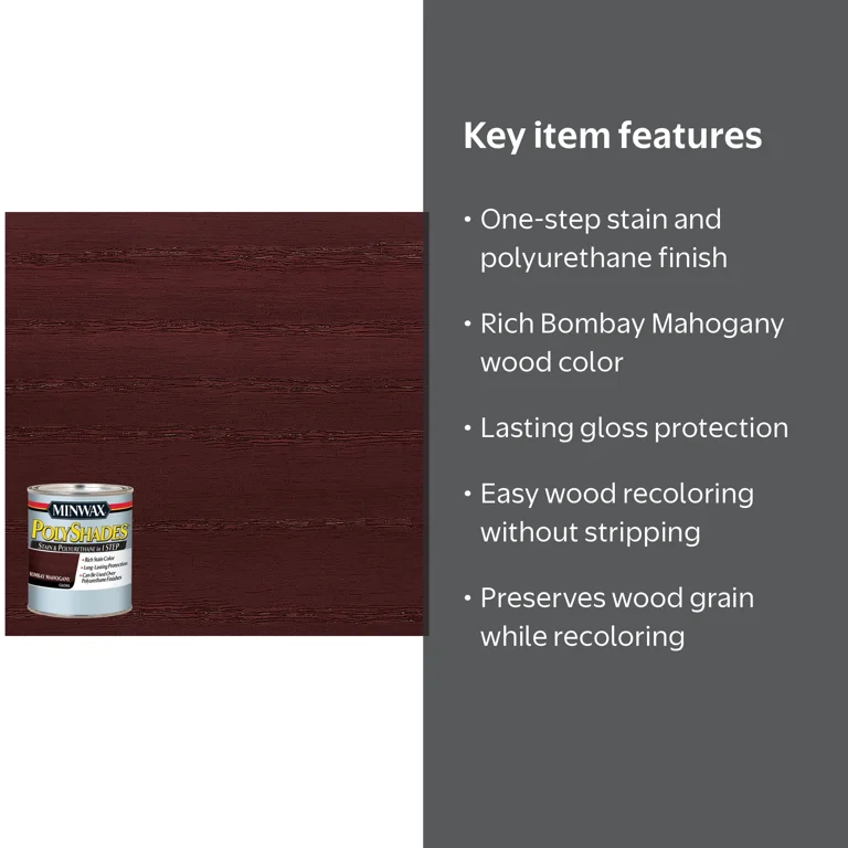 Minwax PolyShades Wood Stain Finish, Gloss, Bombay Mahogany, 1/2