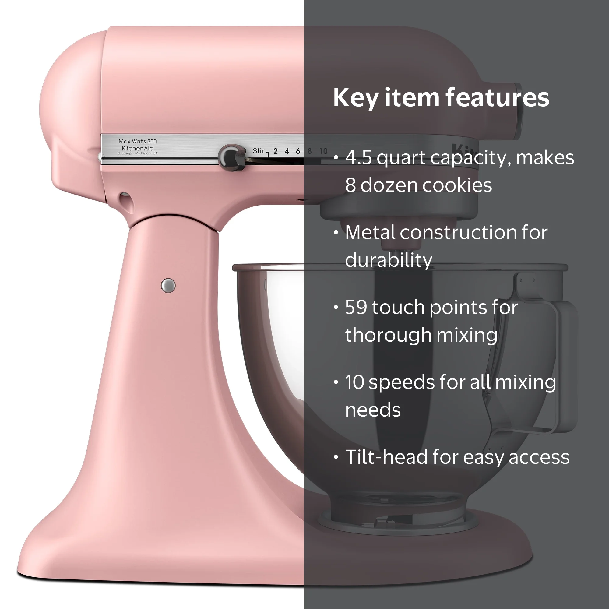 KitchenAid Deluxe 4.5 Quart Tilt-Head Stand Mixer, Dried Rose, 10