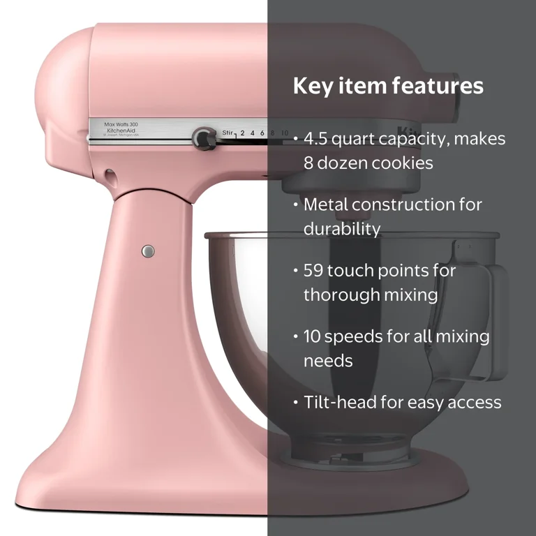 KitchenAid Deluxe 4.5 Quart Tilt-Head Stand Mixer, Dried Rose, 10
