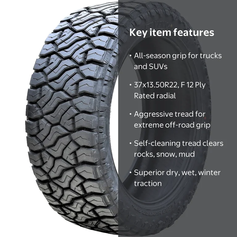 Venom Power, Rugged Terrain Light Truck Tire, 37X13.50R22, 12 Ply