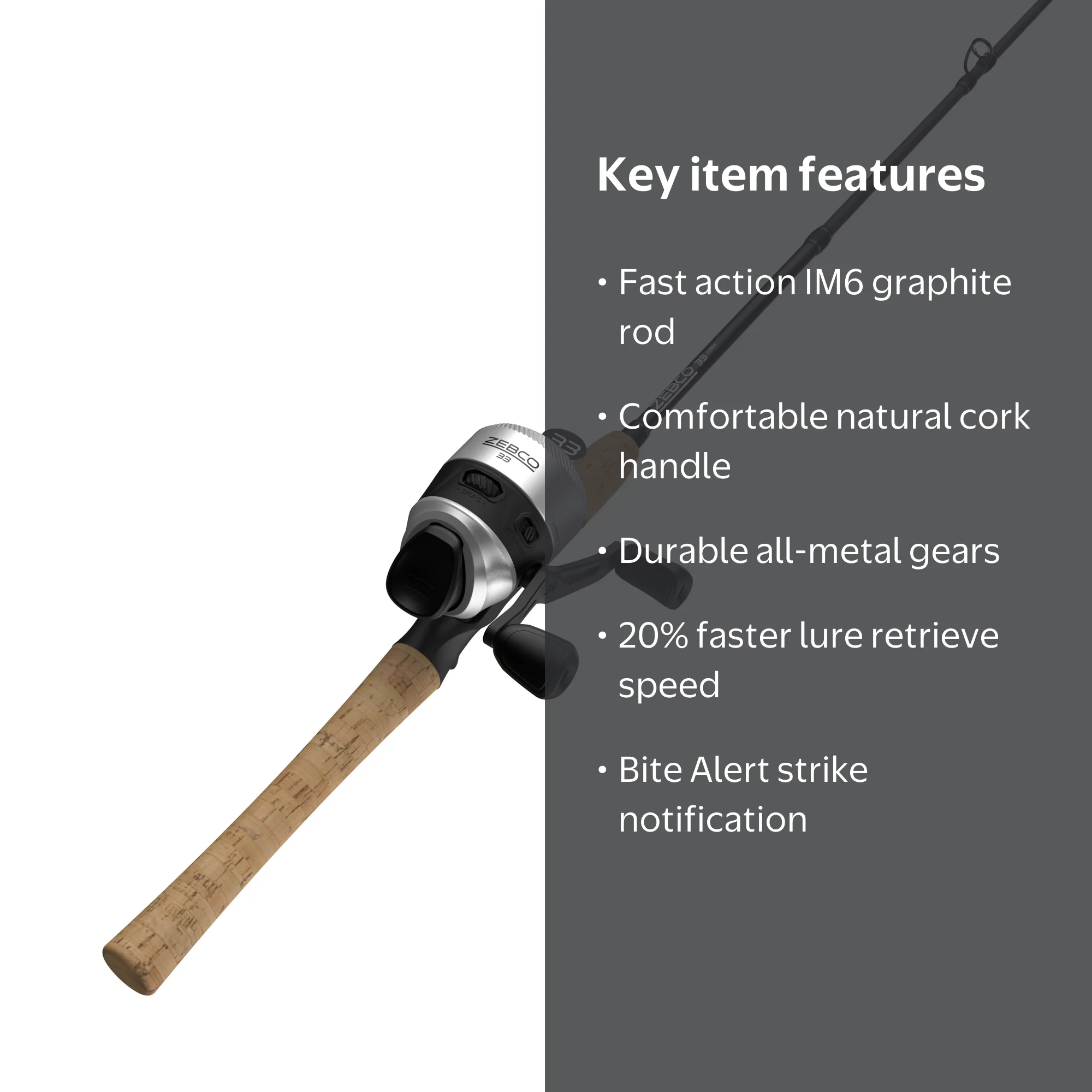 Zebco Spincast Reel and IM6 Graphite Fishing Rod Combo 6ft 6in 2