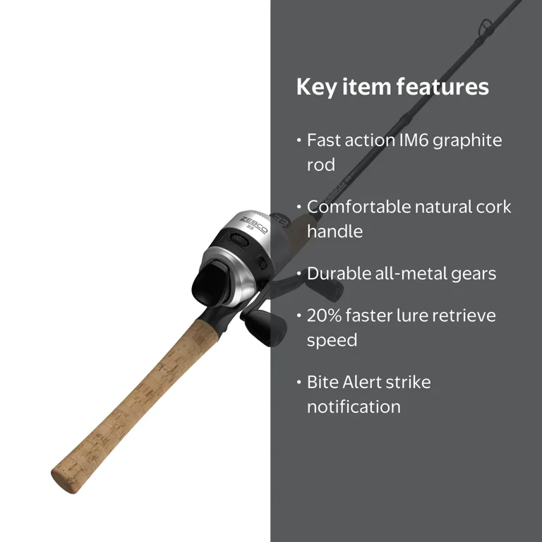 Zebco Spincast Reel and IM6 Graphite Fishing Rod Combo 6ft 6in 2
