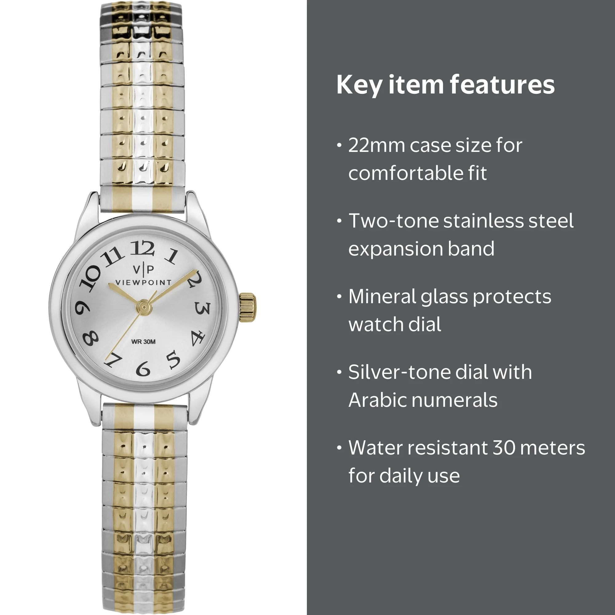 Viewpoint by Timex Women's 22mm Silver-Tone Dial Watch, Two-Tone