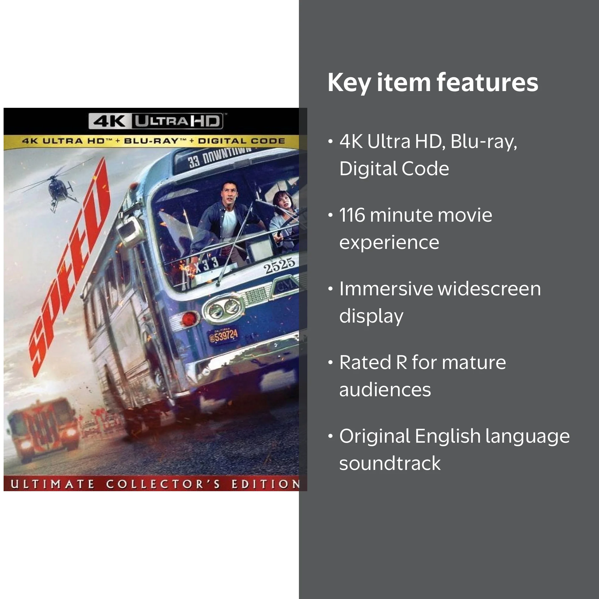 Speed (4K Ultra HD + Blu-ray + Digital Code) - Walmart.com