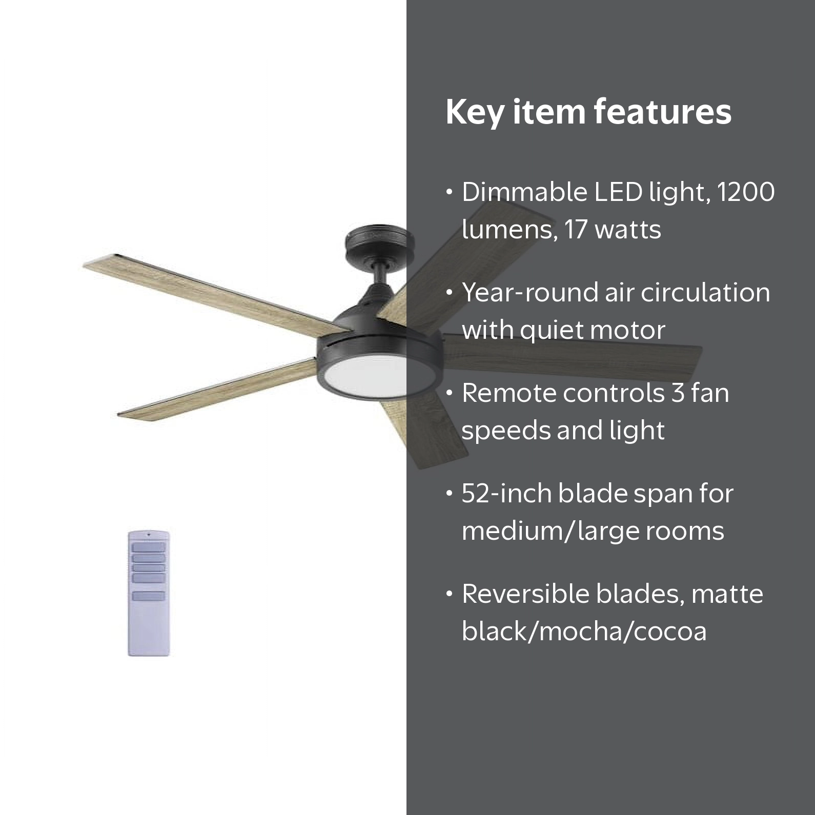 Harbor Breeze Camden 52-in Matte Black Indoor Ceiling Fan with