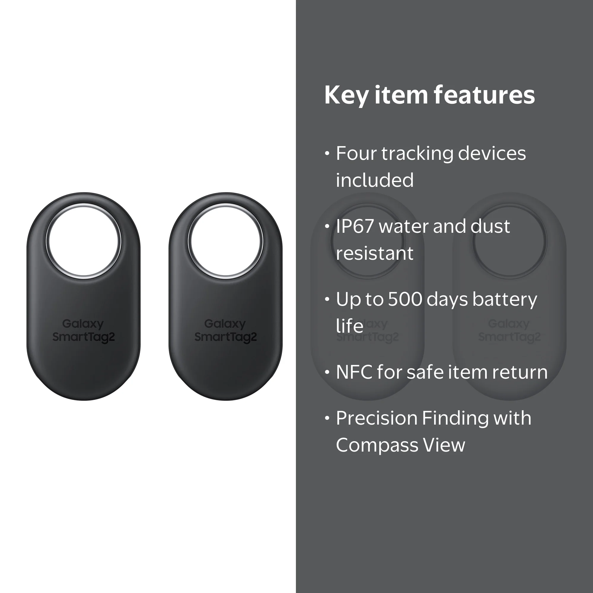 Samsung Galaxy SmartTag2, 4 Pack, Item Tracking, Black and White