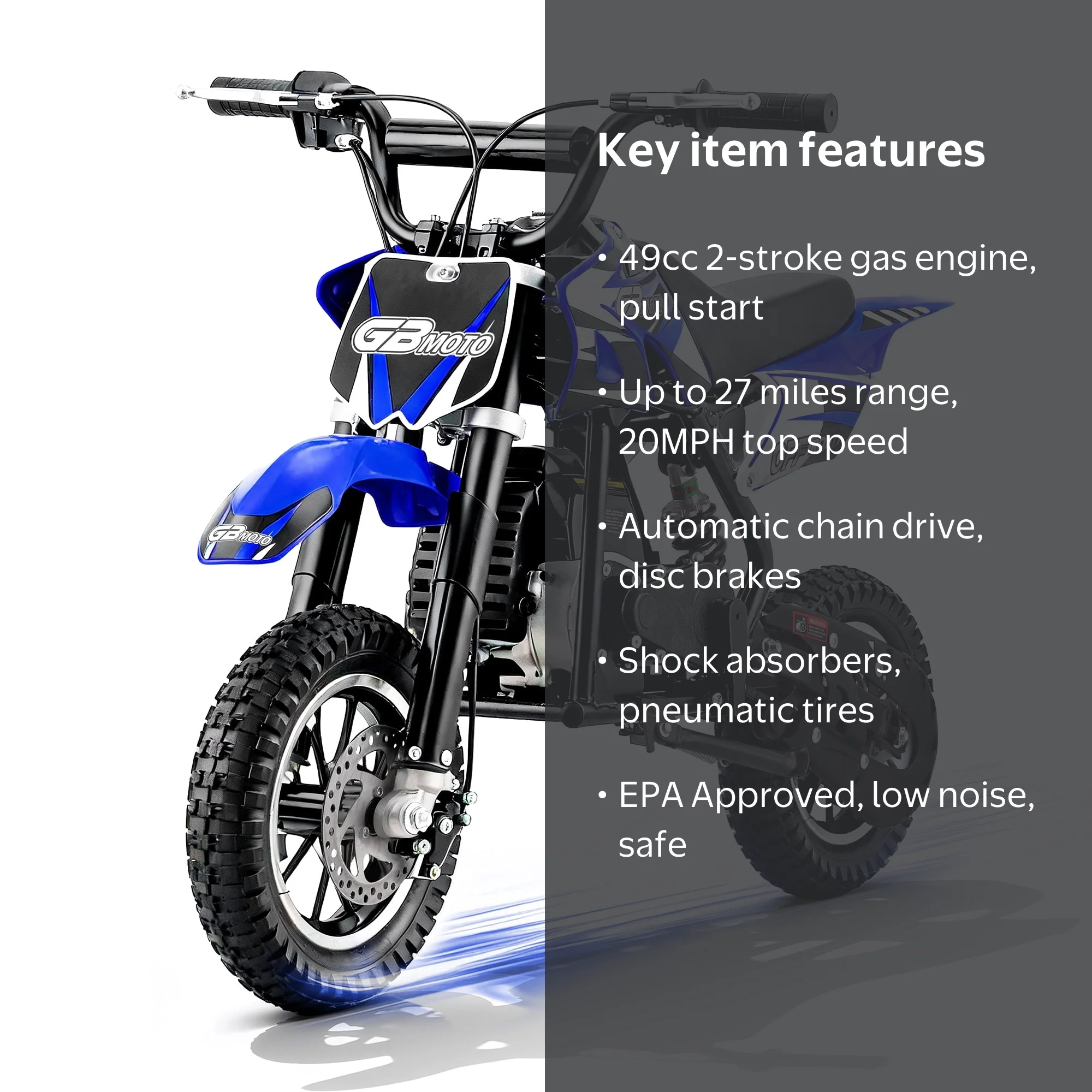 Aoemoe DB1 Gasoline 50CC Dirt Bike, BLUE - Walmart.com