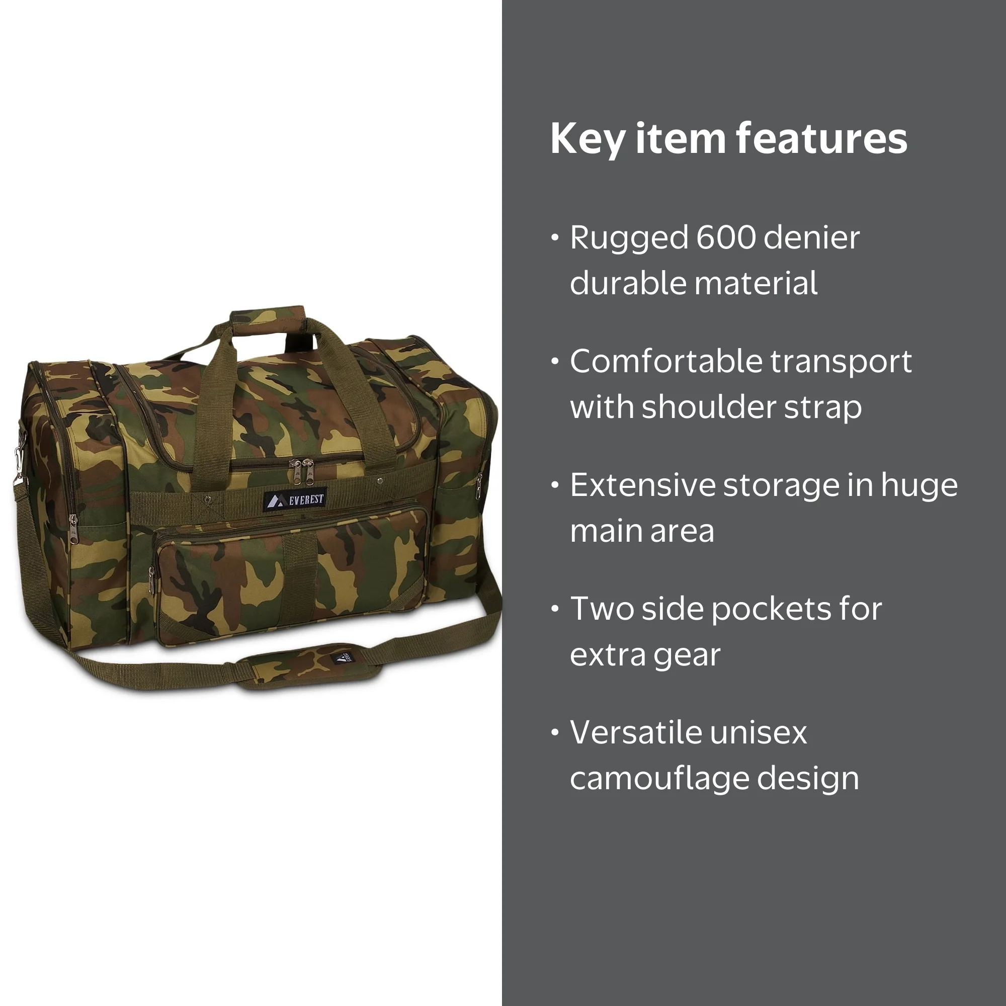 Everest Unisex Camo Duffel Bag Camouflage - Walmart.com