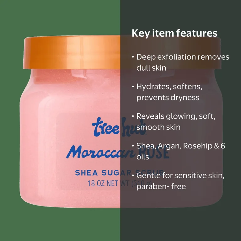 Tree Hut, Shea Sugar Scrub, 18oz, Moroccan Rose with Moroccan Oil