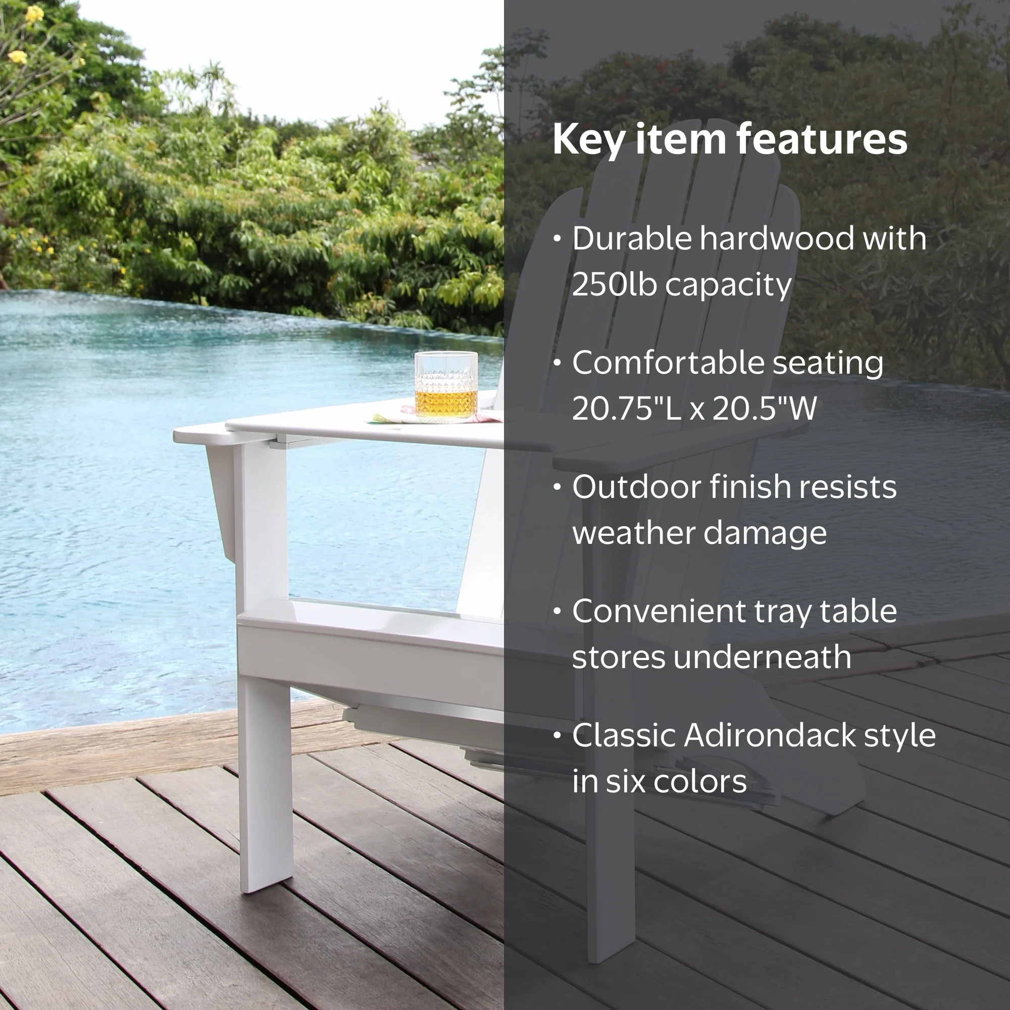 Alston Solid Wood Outdoor Adirondack Chair - Free Tray Table