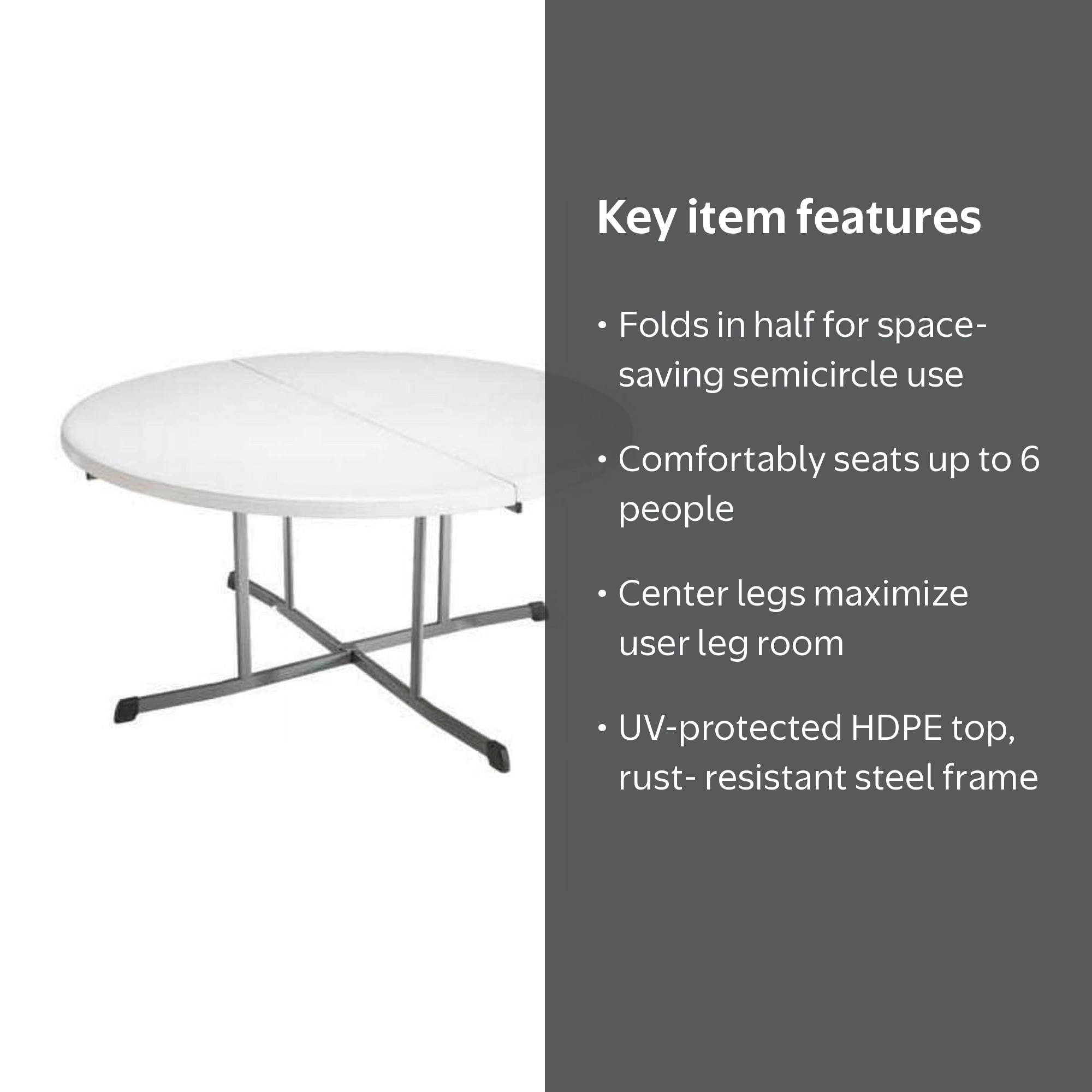 Lifetime 60 in. Round Fold-In-Half Table, White Granite, HDPE