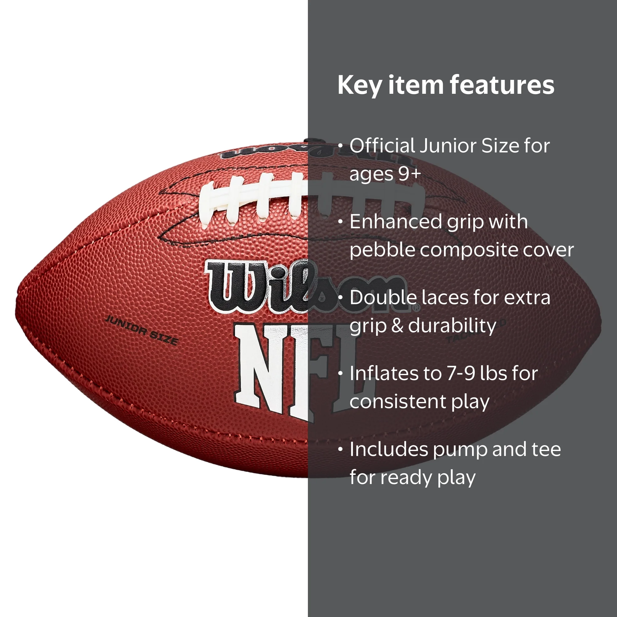 Wilson NFL MVP Junior Football with Super Grip, Pump & Tee for