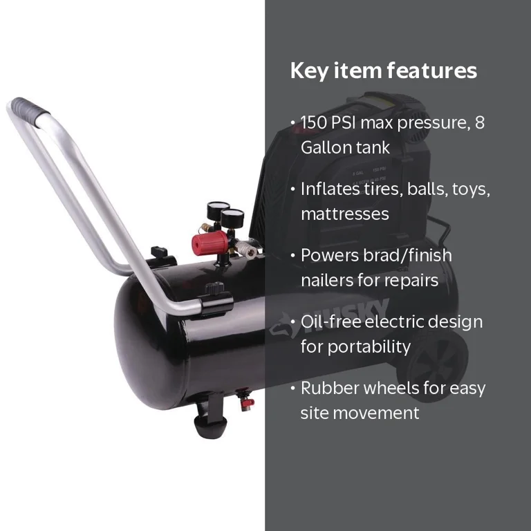 Husky 0300816 8G 150 PSI Hotdog Air Compressor, Metal, White