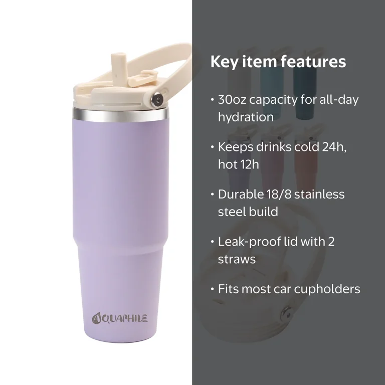 AQUAPHILE 30 oz Insulated Stainless Steel Water Bottle, Lavender