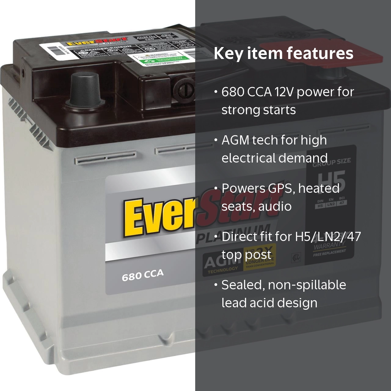 EverStart Platinum AGM Automotive Battery, Group Size H5 / LN2