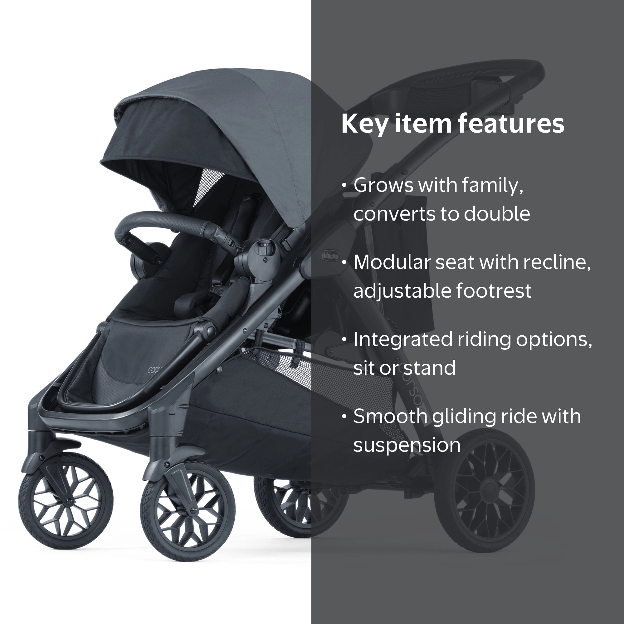 Chicco Corso Flex Convertible Single-to-Double Stroller - Legend