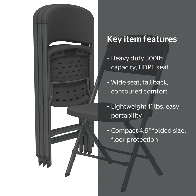 Lifetime Polyethylene Folding Chair - 4 Pack, Indoor/Outdoor