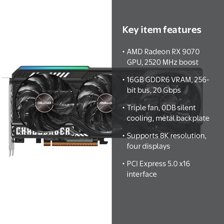 ASRock AMD Radeon RX 9070 Challenger Triple Fan 16GB GDDR6 PCIe