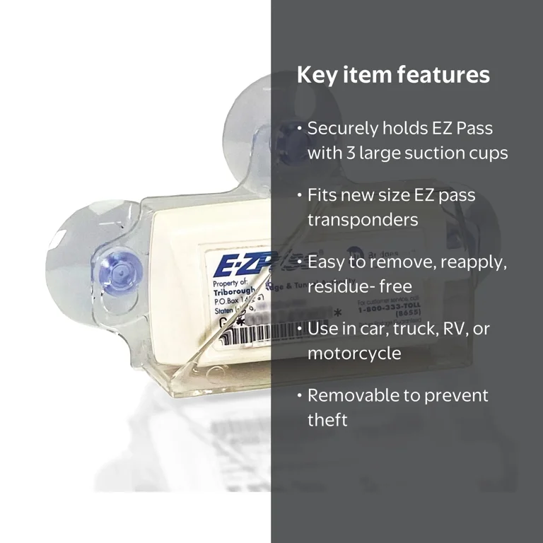 T-Rex EZ Pass Toll Holder, Clear Suction Cup Mount for Windshield