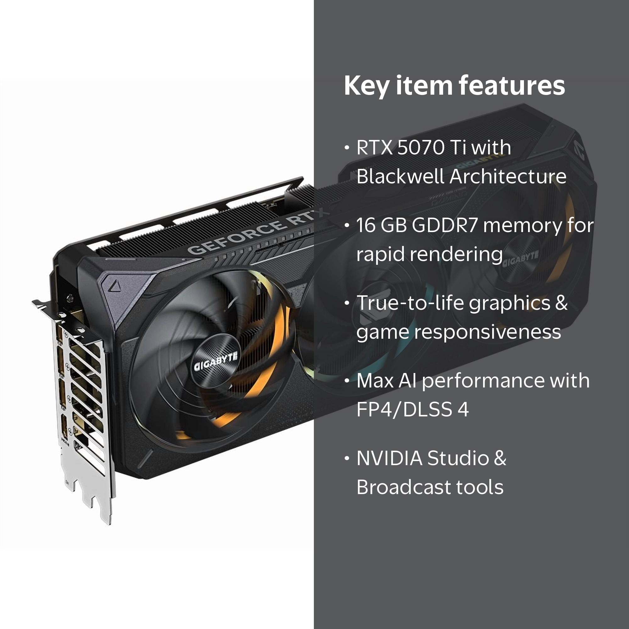GIGABYTE, Graphics Card, NVIDIA GeForce RTX 5070 Ti, 16 GB GDDR7