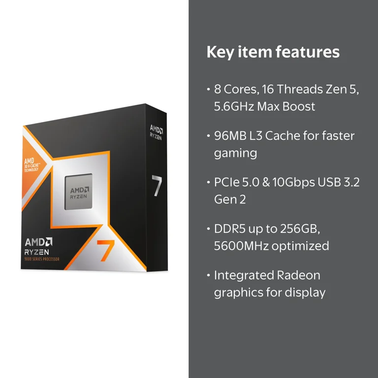 AMD, Desktop Processor, Ryzen 7 9850X3D, 8-Core 5.6GHz - Walmart.com