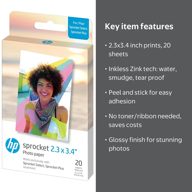 【新品未開封】HP Sprocket スマホプリンター + 用紙20枚セット HP, Photo Paper, 2.3 x 3.4