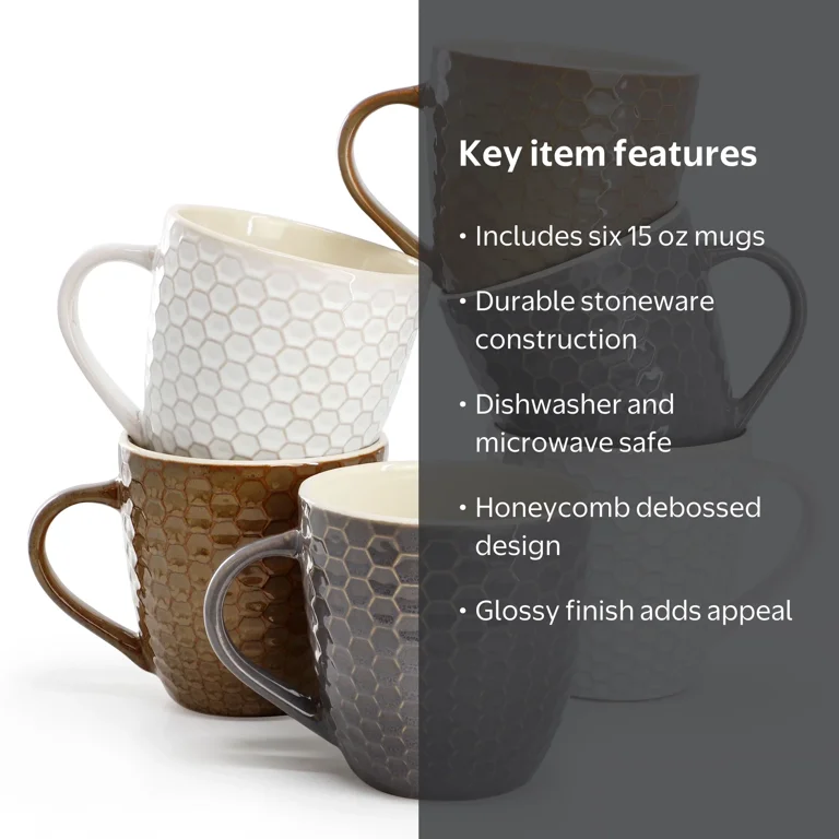 Elama Honeycomb 6-Piece 15 oz. Mug Set, Assorted Colors - Walmart.com
