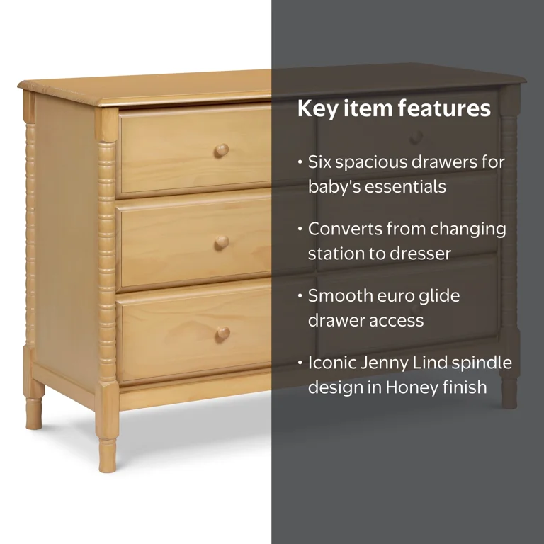 DaVinci, Jenny Lind Spindle 6-Drawer Dresser, Honey - Walmart.com