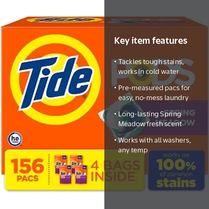 Tide PODS Laundry Detergent Soap Pacs, Spring Meadow Scent, 156