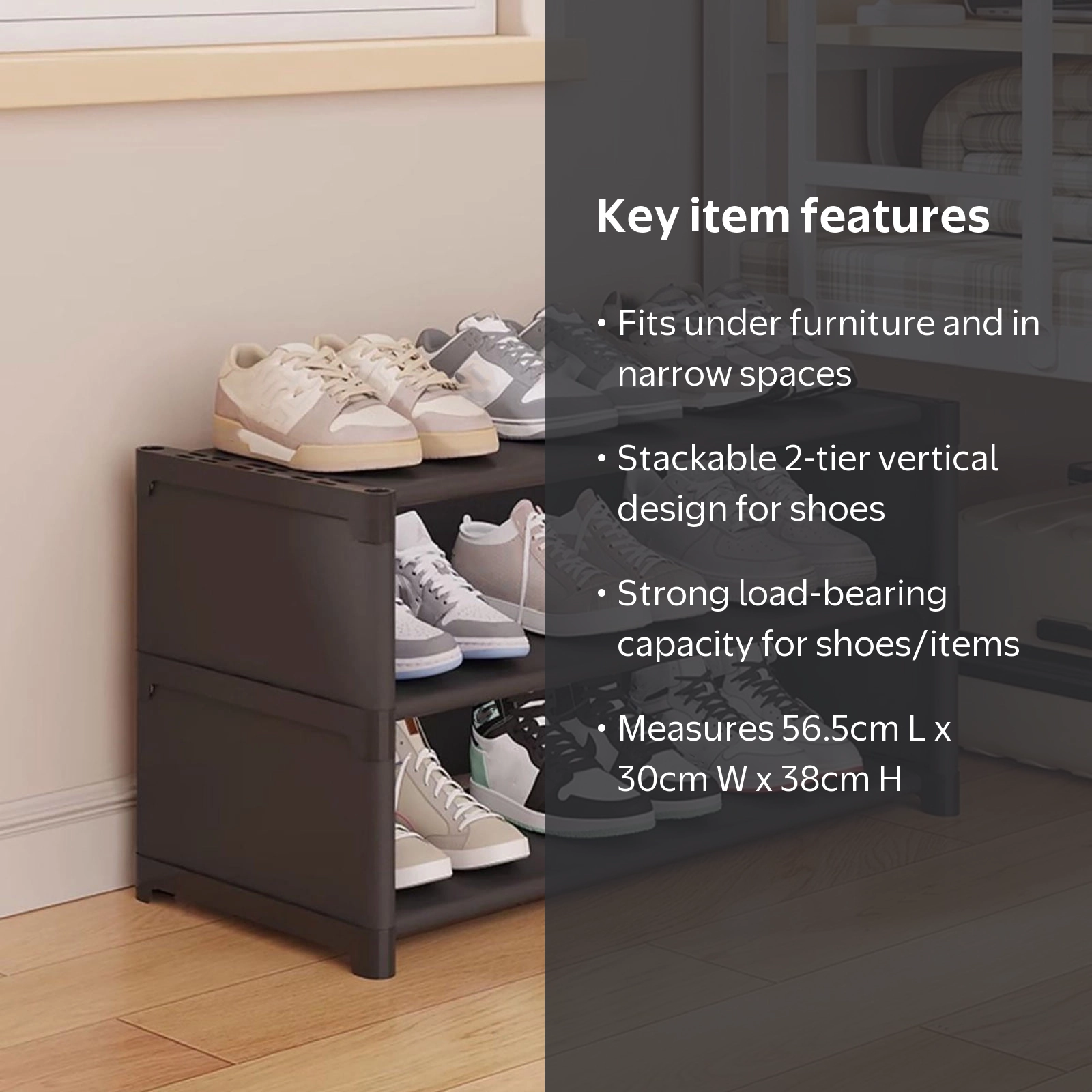 Stackable Shoe Rack, 2-Tier Space Saving Corner Shoe Shelf