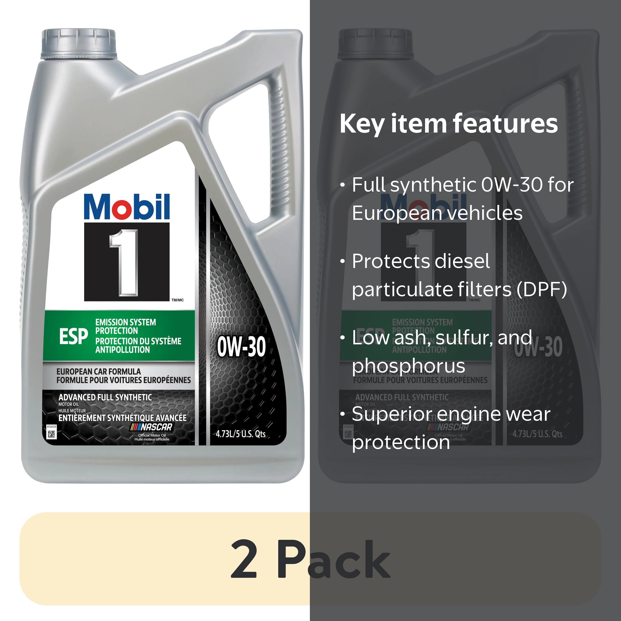 2 pack) Mobil 1 ESP Full Synthetic Motor Oil 0W-30, 5 Quart