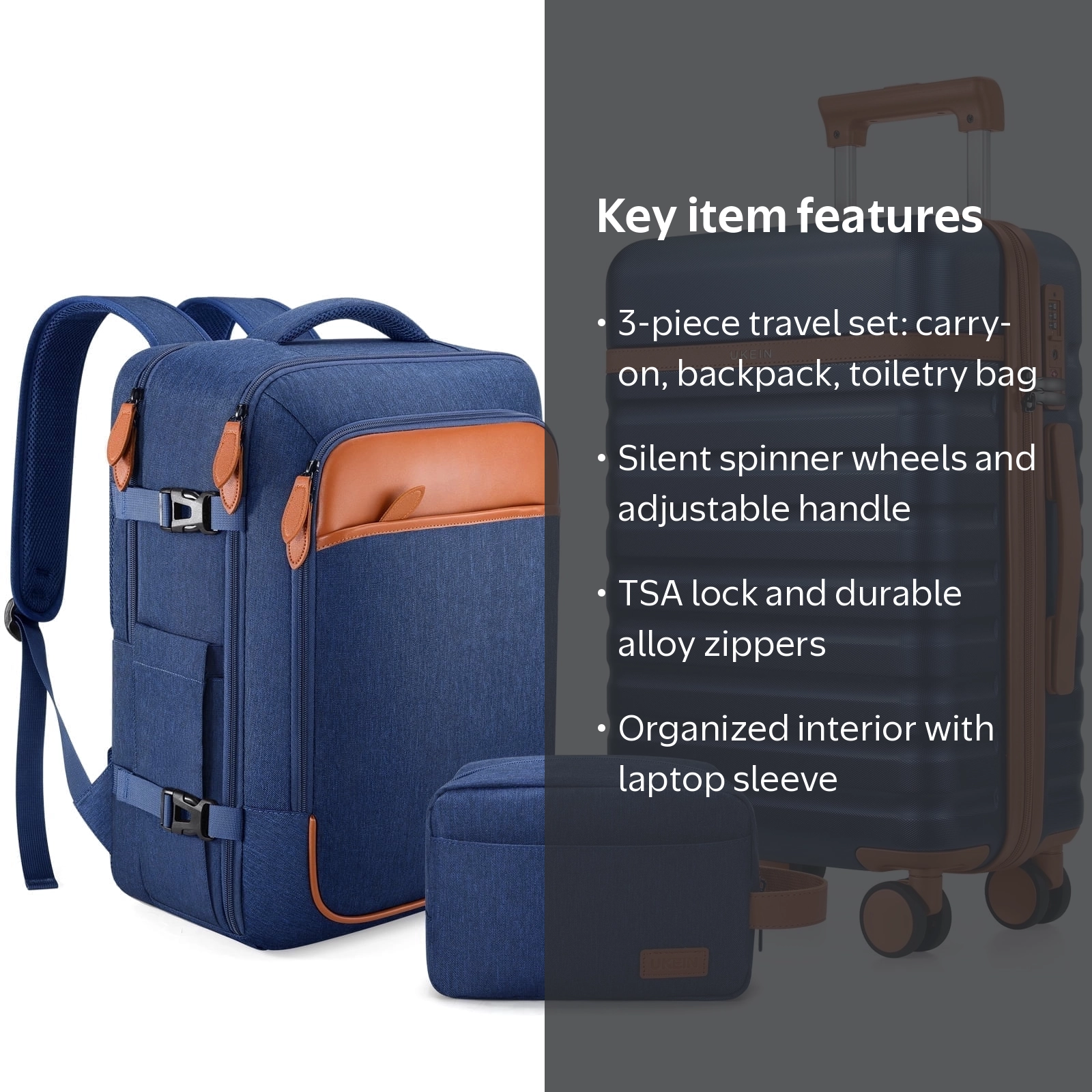 UKEIN 3pk Luggage Sets 20 Inch Hardshell with TSA Lock, Wheels