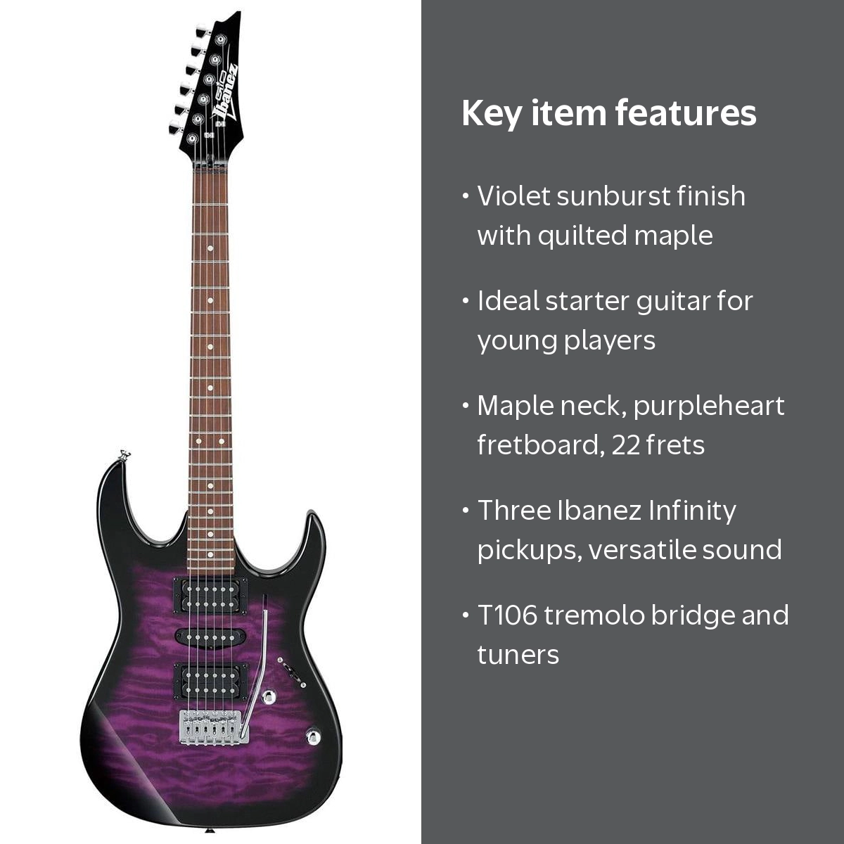 Ibanez GRX70QATVT Gio GRX 6-String Electric Guitar - Transparent