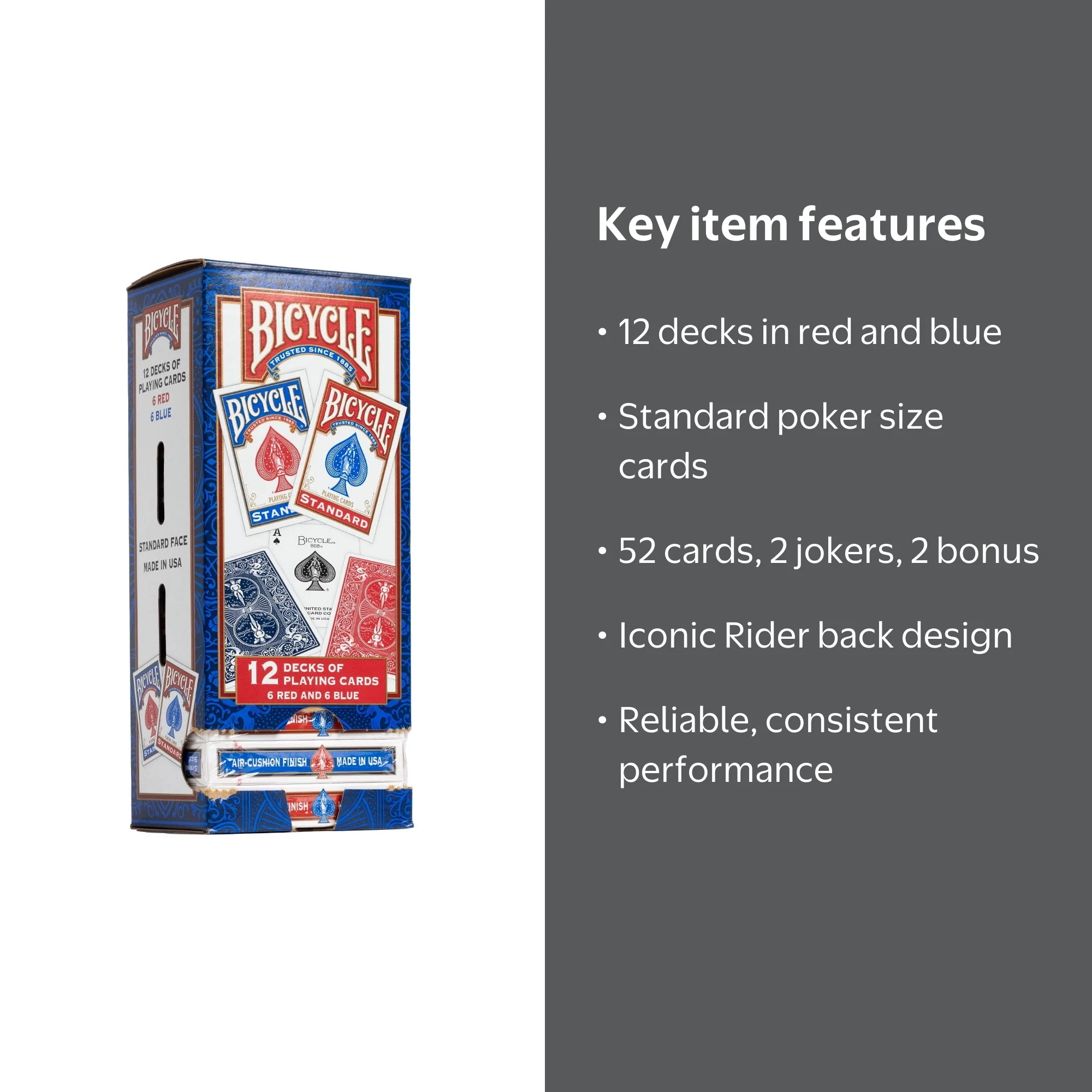 Bicycle, Standard 808 Playing Cards, 12-pack, Red and Blue