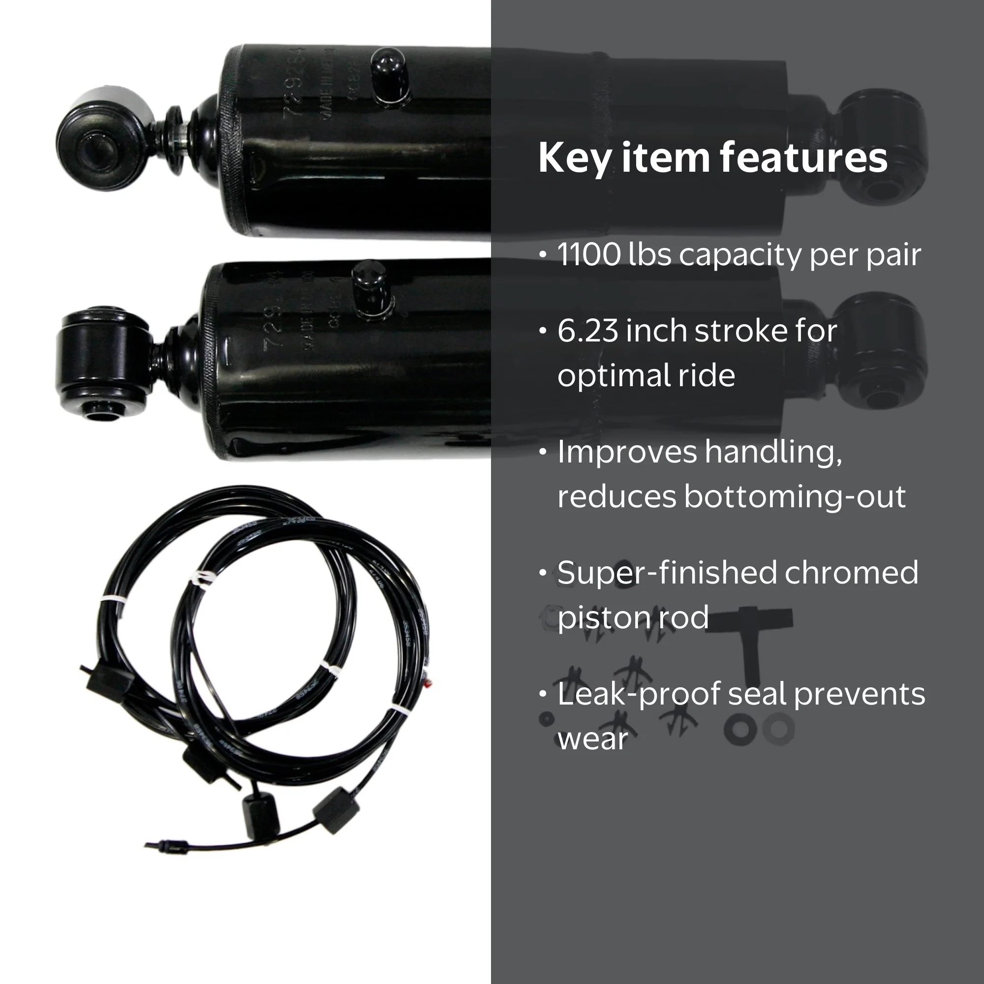 Gabriel, Rear Adjustable Air Shock Absorbers, Black, 12 mm