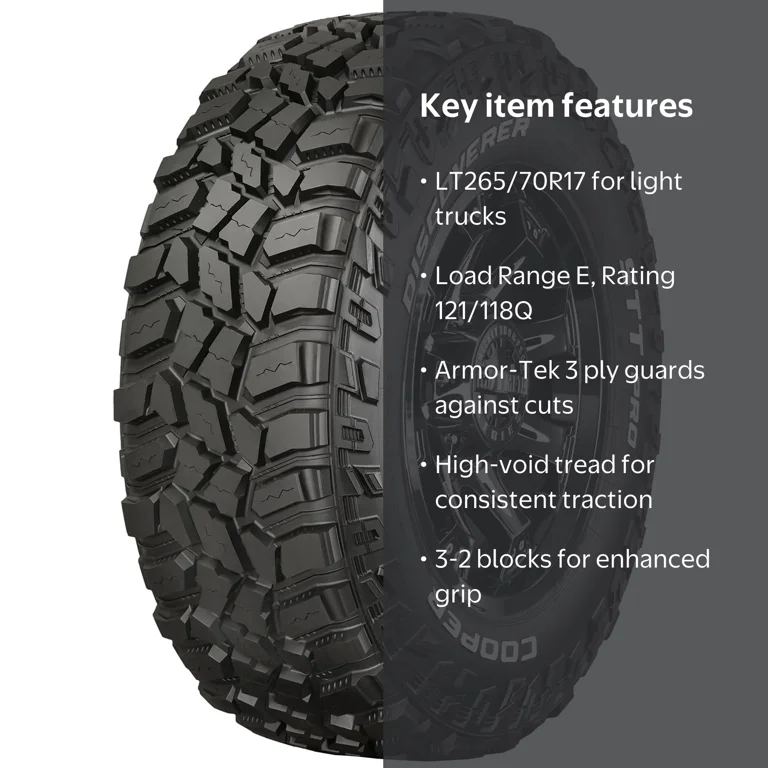 Cooper, Light Truck Tire, Mud Terrain, LT265/70R17 121/118Q E