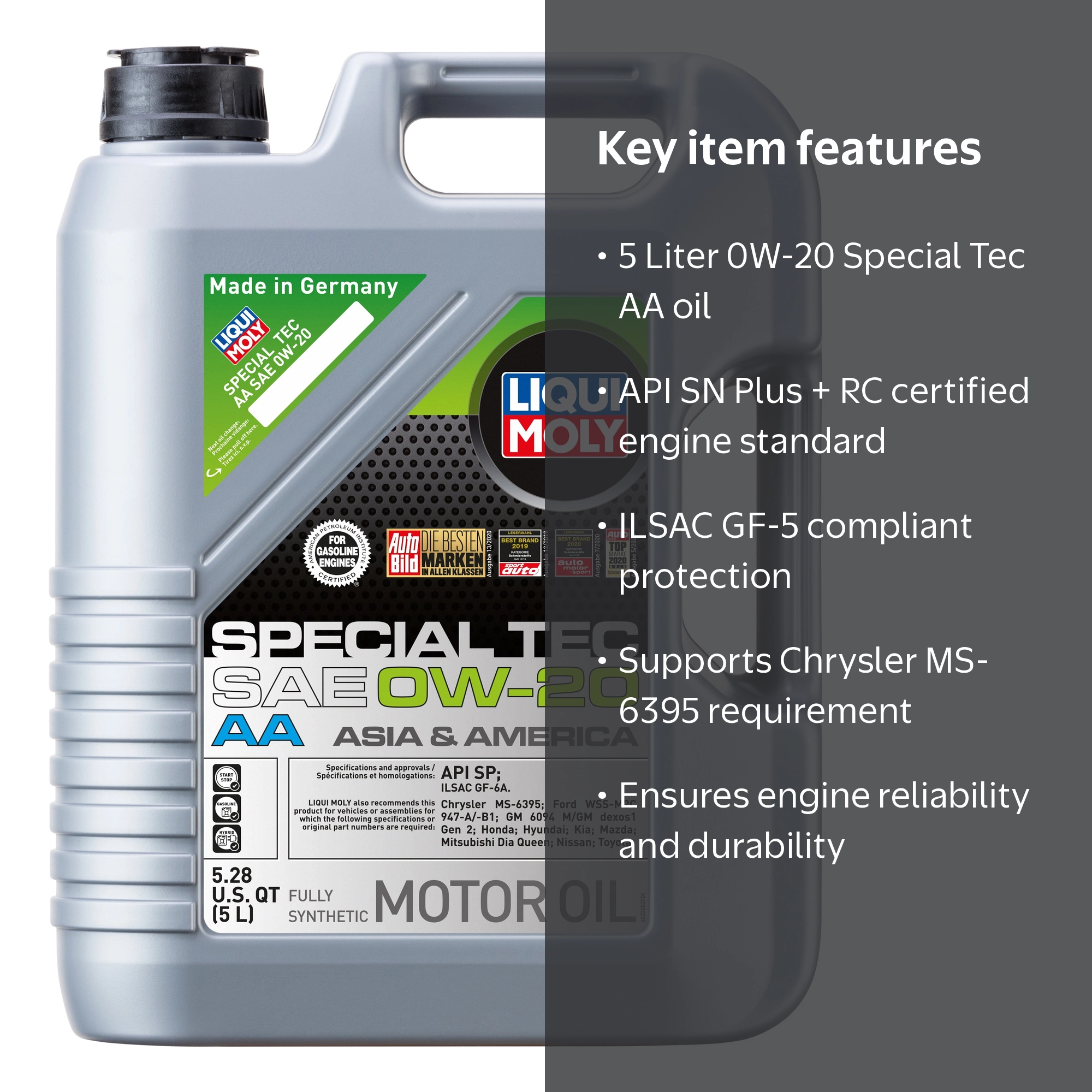 LIQUI MOLY, Special Tec AA Motor Oil, 0W-20, 5 Liter - Walmart.com